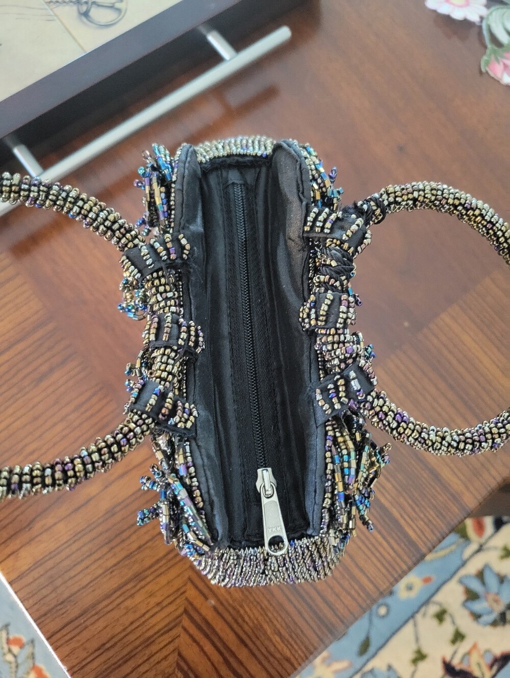 Vintage Small,Glass Beads Floral Evening Bag in Iridescent Color . - Picture 11 of 12
